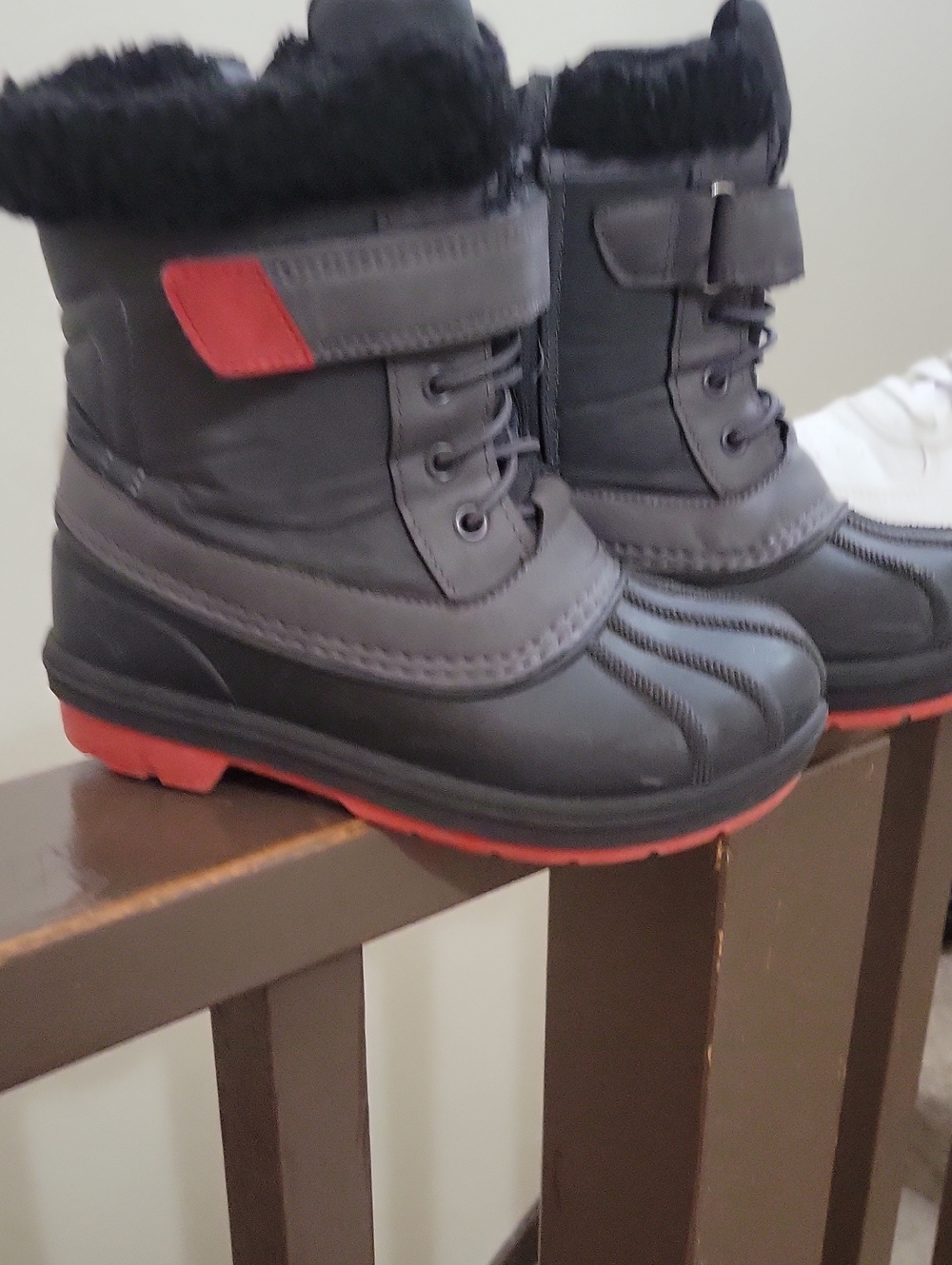 Kids Black and Red Winter Boots - Cozy Waterproof Slip-On